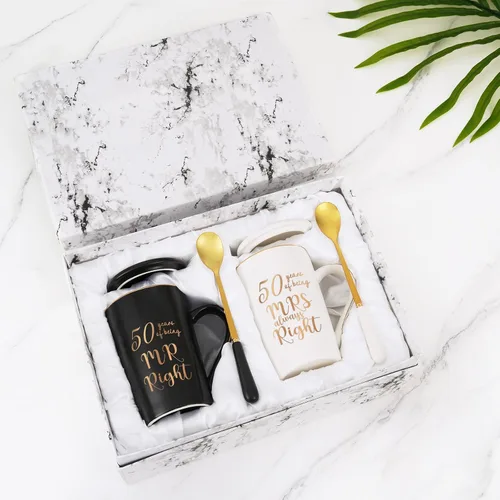 Miniatura 7 de YHRJWN - Regalos de 50 Aniversario de Boda, Set de Tazas de 50 Años de Ser el Sr. y la Sra. Siempre Correctos, Ideas de Regalos de Boda para Padres
