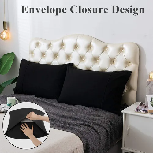 Miniatura 5 de Juego de 2 fundas de almohada negras de tamaño Queen estándar, fundas de almohada de algodón suave con cierre de sobre, resistentes al encogimiento