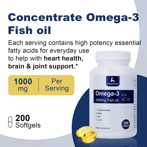 Miniatura 6 de Suplemento concentrado de aceite de pescado Omega 3 de 1000 mg, rico en EPA y DHA, apoya la salud del corazón, las articulaciones, el cerebro