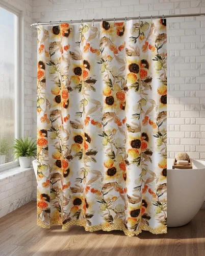 Miniatura 23 de Greenland Home Fashions Cortina de ducha de tela Sensations, decoración elegante para el baño, lavable a máquina, 72 pulgadas x 72 pulgadas, Atlantis