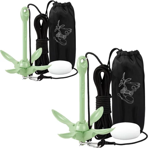 Miniatura 10 de Lounsweer Paquete de 2 anclajes de kayak marino de 1.5/3.5 libras, kit de anclaje plegable para barco, kayak, pesca, accesorios para botes pequeños