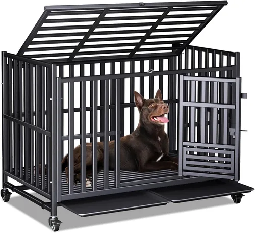 Jaula para perros resistente, marco de acero grueso mejorado, perrera indestructible para perros grandes y con alta ansiedad, diseño a prueba de