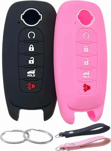 Miniatura 8 de REPROTECTING Funda de goma de silicona para llavero compatible con Nissan Pathfinder Rogue Kicks (5 botones, negro/negro)