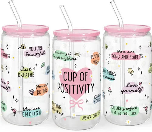 Miniatura 8 de SANDJEST Vaso de Vidrio con Margaritas en Patrón de Tablero de Ajedrez, Taza Floral a Cuadros con Tapa y Pajita, Tazas Estéticas de Café Helado