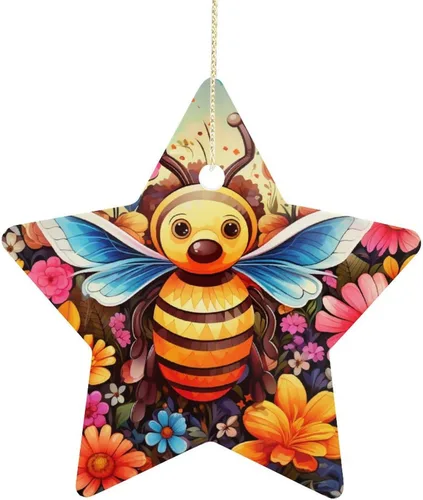 Adorno de Navidad coloridas abejas y flores, adornos para árbol de Navidad, abeja, adornos de Navidad personalizados, adorno de Navidad, adornos de