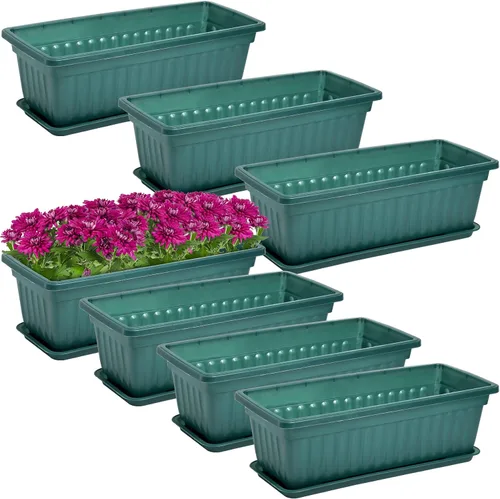 Miniatura 3 de Fasmov Paquete de 7 Jardineras de Ventana de Flores de 17 Pulgadas de Plástico Macetas de Vegetales con Bandejas Contenedor de Cultivo de Vegetales