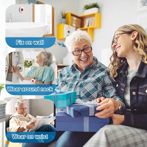 Miniatura 3 de Daytech Botón de llamada del localizador del cuidador para ancianos en el hogar Sistema de alerta de enfermera para pacientes mayores 2 receptor 3