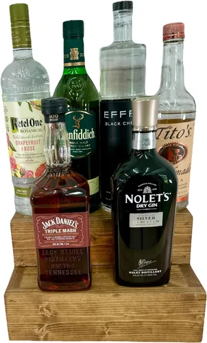 Miniatura 4 de Estante escalonado para botellas Expositor de botellas de licor de 2 niveles Organización de bar Estante de encimera de cocina (Early American)