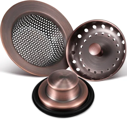 Mudder 3 piezas de colador y tapón de drenaje para fregadero de cocina, tapón de eliminación de basura de acero inoxidable con asa, filtro universal