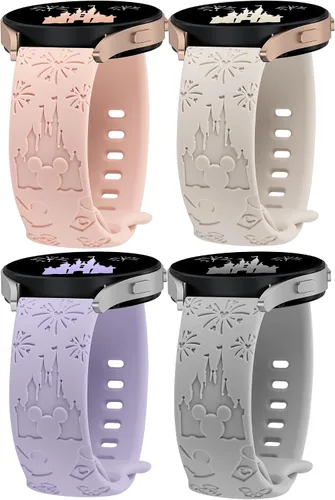 Paquete de 4 correas grabadas de dibujos animados compatibles con Samsung Galaxy Watch 7/FE/6/5/4/Active 2 de 1.575 pulgadas, 1.732 pulgadas, Watch