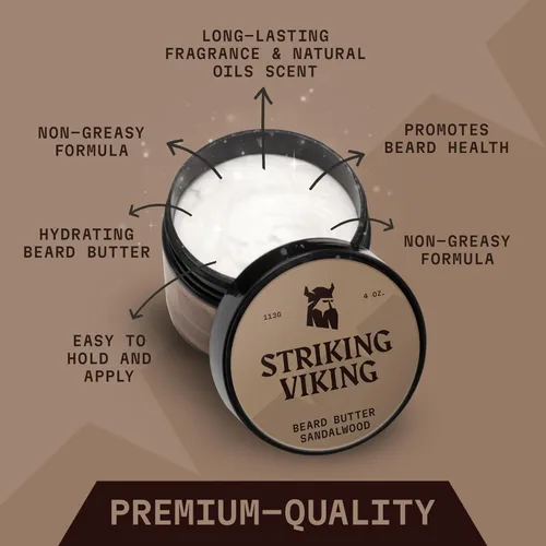 Miniatura 2 de Striking Viking Suavizante de barba de sándalo para hombres, fórmula de crema no grasa con ingredientes naturales para barbas hidratadas