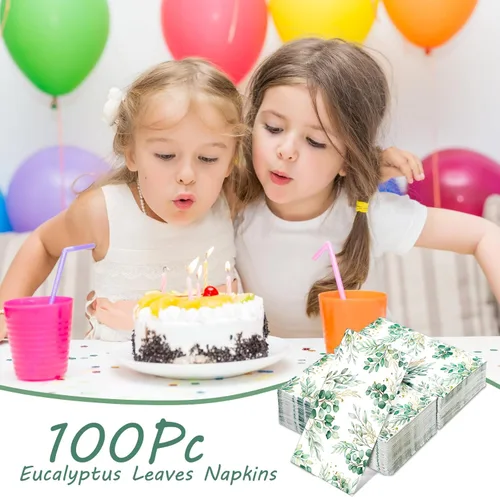 Miniatura 5 de 100 servilletas de eucalipto desechables de 3 capas de papel de hojas de eucalipto verdes para invitados, servilletas de cóctel, papel verde