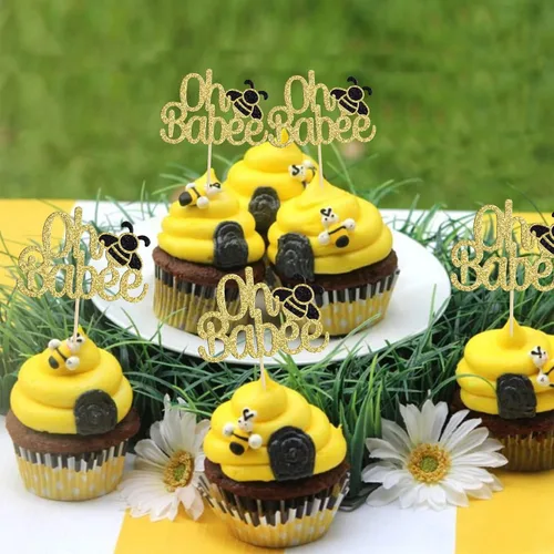 Miniatura 4 de Gyufise 24 piezas de adornos para cupcakes Oh Babee con purpurina dorada para cupcakes Oh Baby Shower para baby shower, fiesta de cumpleaños