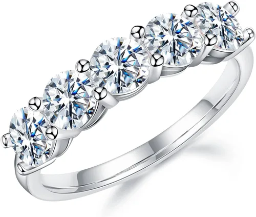 SMILEST 5 Stone Moissanite Eternity Band for Women, D Color VVS1 Clarity Brilliant Round Lab Created Diamond Rings 14K White Gold Rose Gold Vermeil