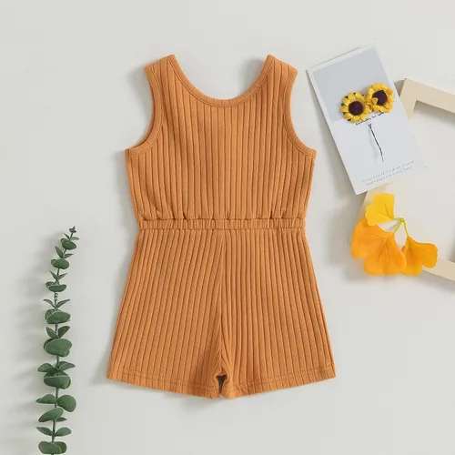 Miniatura 45 de Traje de verano para niña pequeña, de manga corta, acanalado, overol liso, pantalones cortos, ropa para recién nacidos