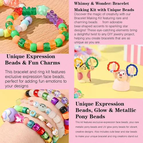 Miniatura 5 de SJZWSD Kit para Hacer Pulseras de la Amistad – 6 Cajas de Cuentas Pony, de Semilla, de Arcilla y de Letras, Cuentas UV que Brillan en la Oscuridad