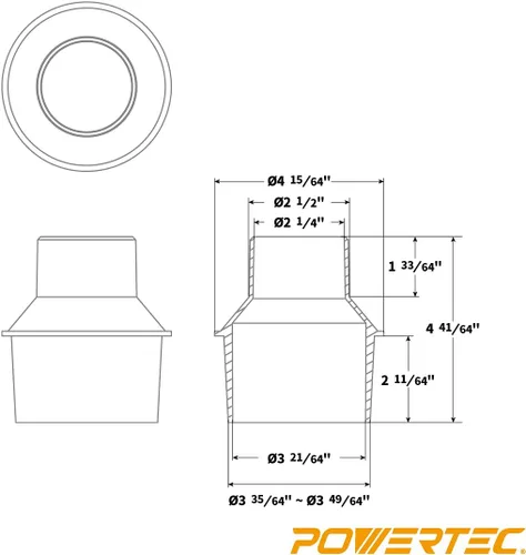 Miniatura 4 de POWERTEC 70291-P2 - Puerto de polvo de 4 pulgadas a reductor de manguera de 2-1/2 pulgadas, accesorios de recolección de polvo para puerto de polvo