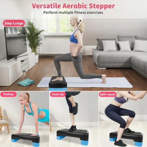 Miniatura 6 de Entrenador de plataforma aeróbica de entrenamiento de ejercicio, escalón aeróbico de 18 pulgadas con elevadores de altura ajustable de 4 a 6 pulgadas