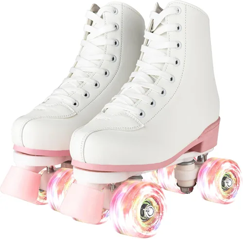 Miniatura 9 de YYW - Patines de ruedas para niñas con luces, para jóvenes y niños, patines de doble fila en negro y rosa, para niñas de 8 a 12 años