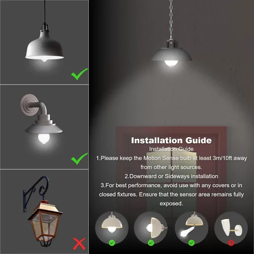Miniatura 5 de ORALUCE Bombillas con sensor de movimiento para interiores y exteriores, equivalente a 60 vatios, A19 E26 9 W, bombilla LED activada por movimiento