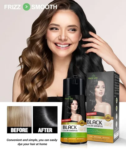 Miniatura 4 de Herbishh Champú de color para cabello gris – Fórmula enriquecida con queratina y flor de forro polar tubérculo – Cobertura total de canas, fácil