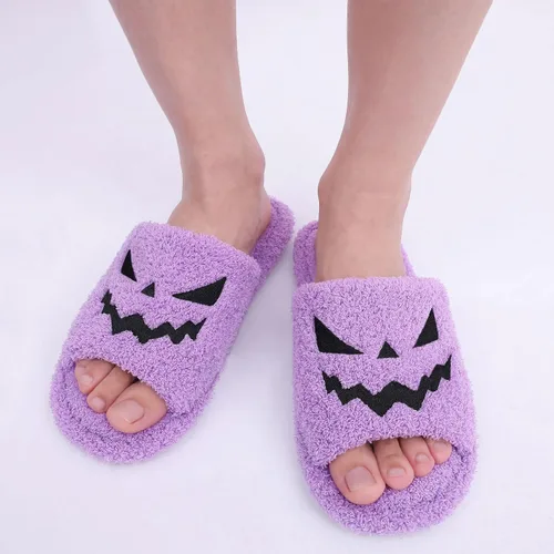 Miniatura 2 de shevalues Pantuflas de tela de rizo con punta abierta para mujer, pantuflas de espuma viscoelástica
