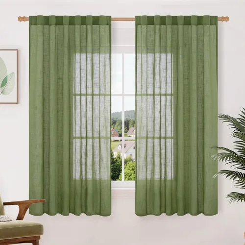 Miniatura 70 de LAMIT Cortinas de lino beige de 30 pulgadas de largo para ventanas pequeñas, cortinas semitransparentes filtrantes de luz, pestaña trasera