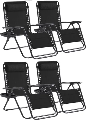 Miniatura 19 de Zero Gravity - Juego de 2 sillas reclinables plegables de gran tamaño, acolchadas antigravedad con almohada ajustable y portavasos para campamento