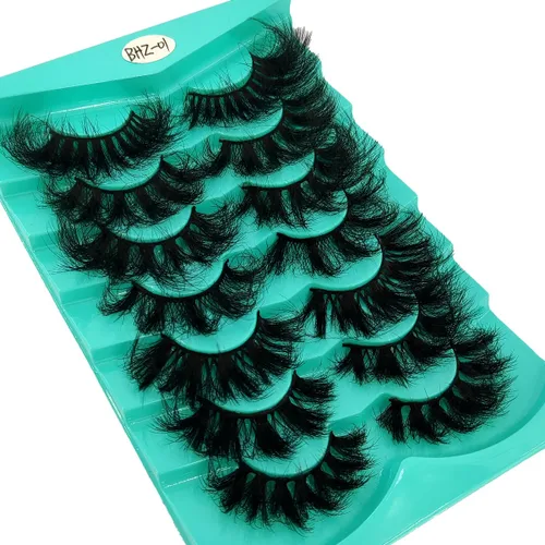 Miniatura 3 de 6 pares de pestañas postizas de ojo de gato, esponjosas pestañas de visón sintético 8D, pestañas dramáticas largas y gruesas (7 pares-BHZ01)