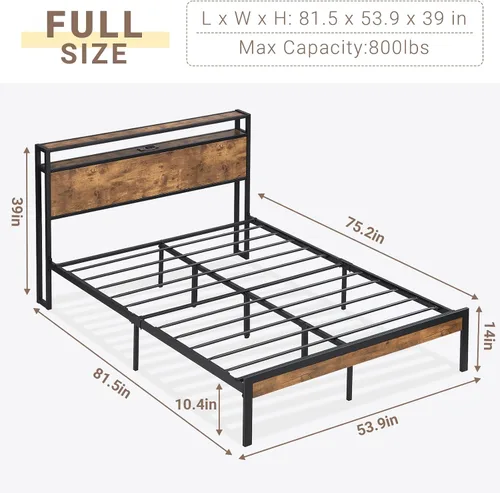 Miniatura 2 de Zevemomo - Base de cama completa con estación de carga, puertos USB y enchufes, base de plataforma tamaño completo con cabecera, base de cama sin