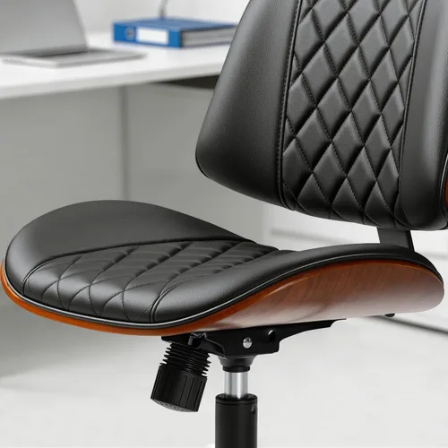 Miniatura 5 de JUMMICO Silla de escritorio de oficina sin brazos con ruedas, moderna silla de escritorio pequeña de cuero de nogal, altura ajustable, giro de 360°