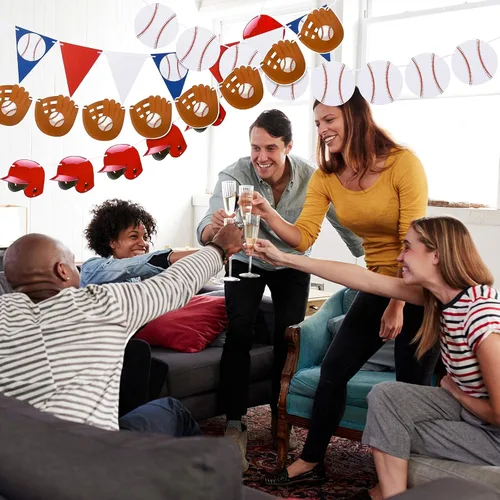 Miniatura 5 de Tatuo 6 carteles de béisbol para fiestas, guirnalda de papel de béisbol, banderines para decoración de fiestas de cumpleaños temáticas deportivas