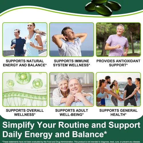 Miniatura 6 de Tiuedu Espirulina Chlorella Softgels 300 cápsulas, 17 en 1 mezcla de nutrientes verdes, cápsulas blandas de espirulina Chlorella, ricas en proteínas