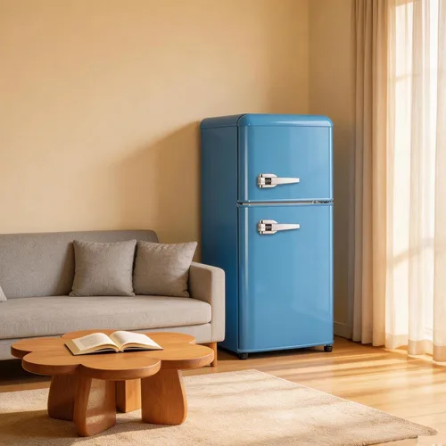 Miniatura 2 de Cucina Magica Mini Refrigerador para Dormitorio, Mini Refrigerador de 3.2 pies cúbicos, Refrigerador retro con puertas dobles ajustables