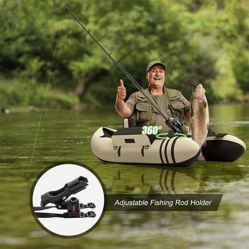 Miniatura 6 de GYMAX Tubo flotador de pesca, barco de pesca inflable de 350 libras con paleta, bomba, aletas, estatores de anzuelos, regla de pescado, bolsillos