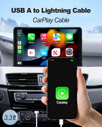Miniatura 5 de [Certificado MFi de Apple] Cable USB A a Lightning corto de 3.3 pies, cable USB Carplay para automóvil, cable de carga Lightning compatible