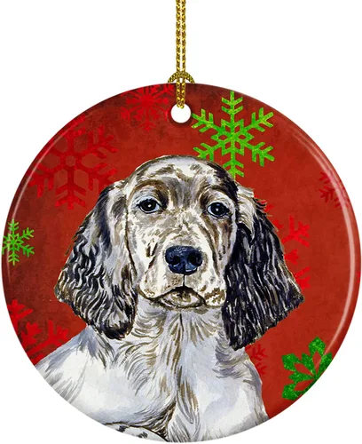 Miniatura 51 de Caroline's Treasures Bulldog English - Copos de nieve rojos y verdes, adorno de cerámica de Navidad, decoración colgante para el hogar, Navidad