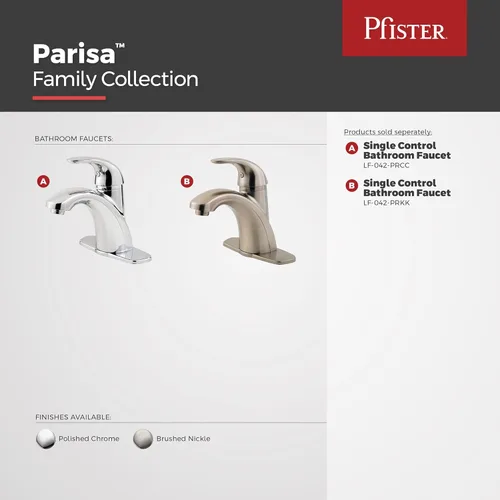 Miniatura 5 de Pfister Parisa - Grifo de lavabo de baño de una sola manija con acabado cromado pulido con drenaje de empuje y sellado, tecnología de válvula