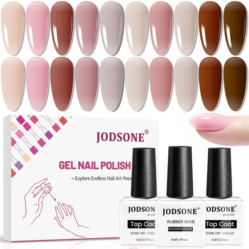 JODSONE - Juego de gel de gel 3 en 1 de 10 colores para crear capa base con capa superior, fortalecedor, esmalte de gel constructor para uñas,