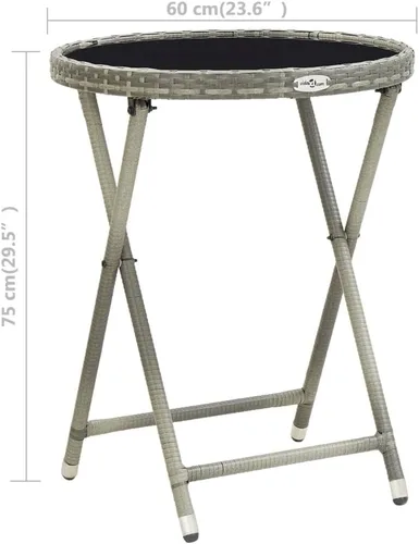 Miniatura 2 de Mesa de té gris de 23.6 pulgadas de ratán de polietileno y vidrio templado, mesa de comedor para patio al aire libre, mesa de bistró al aire libre