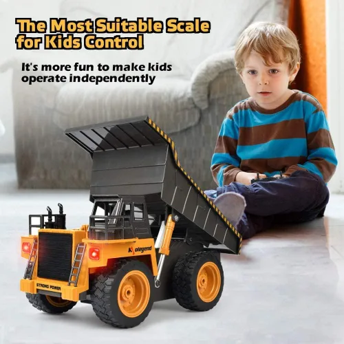 Miniatura 4 de Kolegend - Camión de volcado a control remoto RC, vehículo de construcción, juguetes de camión con batería recargable para niños pequeños, niños