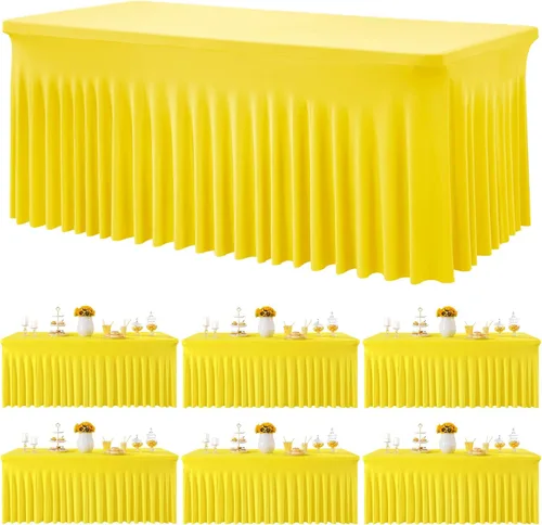 Miniatura 65 de Paquete de 2 manteles de spandex para mesas rectangulares de 8 pies, mantel elástico rosa de 8 pies, manteles ajustados, falda de mesa para fiestas