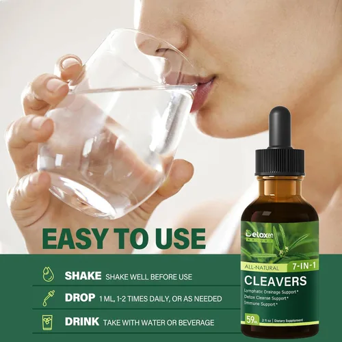 Miniatura 5 de Cleavers - Gotas de extracto de hierbas para apoyo de drenaje linfático, apoyo de limpieza desintoxicante con cola de caballo de diente de león.