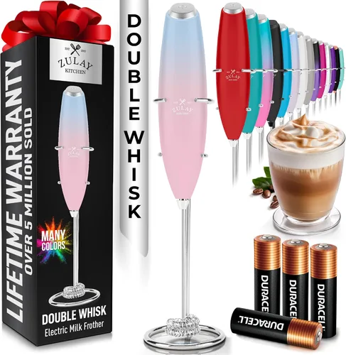 Miniatura 25 de Zulay Kitchen Espumador de leche de mano con pilas Duracell AA – Mezclador eléctrico ultrarrápido y creador de espuma, mezclador de bebidas fácil
