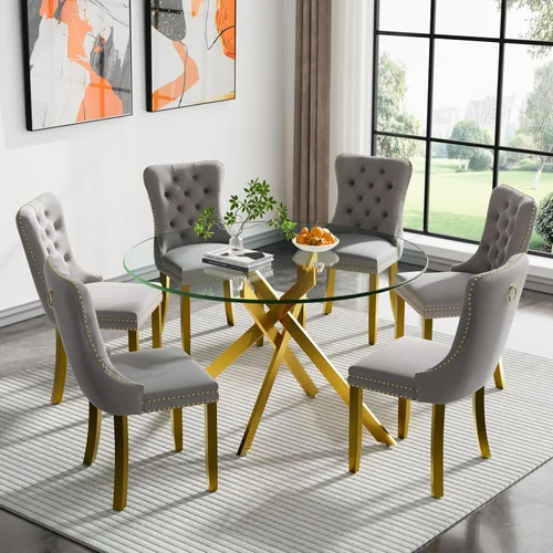 Miniatura 35 de HomVent Juego de mesa de comedor redonda de vidrio de 3 piezas, juego de mesa de comedor de vidrio templado para 2 mesas de cocina con 2 sillas