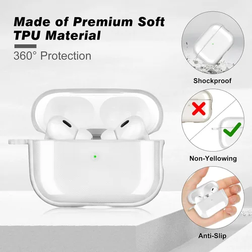 Miniatura 3 de AIRSPO Funda para AirPods Pro de 2ª generación, transparente y suave TPU transparente a prueba de golpes con bolígrafo de limpieza, soporta carga