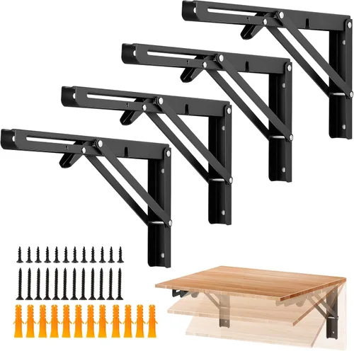 Miniatura 21 de Ravinte - Paquete de 2 soportes plegables de 20 pulgadas para estantes - Negro mate, soportes plegables resistentes para mesas y bancos - Diseño que