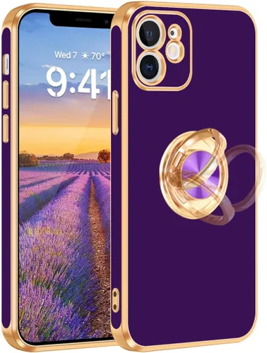 Miniatura 9 de Fingic Funda para iPhone 12 con Soporte de Anillo, [Soporte de Anillo Giratorio de 360° Magnético con Base] [Borde Dorado Brillante con Enchapado]
