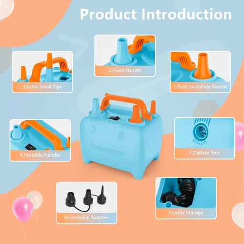 Miniatura 2 de OWill Balloon Pump Electric, Multipurpose Balloon Inflator Electric Air Pump, Portable Dual Nozzle Balloons Air Pump Electric 600W Blow Machine for