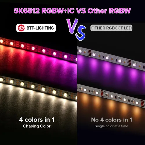 Miniatura 3 de BTF-LIGHTING RGBW RGB+Blanco Frío SK6812 (Similar WS2812B) 4 Colores en 1 Tira LED, Direccionable Individual, 16.4 pies, 60 píxel/m, 300LED Luz